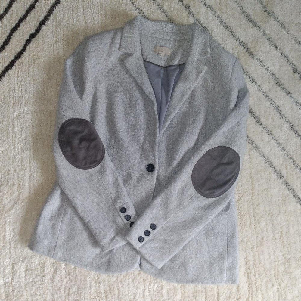 LOFT Soft Gray Blazer With Elbow Patches